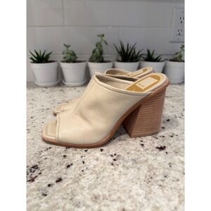 Dolce Vita Size 8.5M Cream Leather Block‎ Heel Mules Square Toe